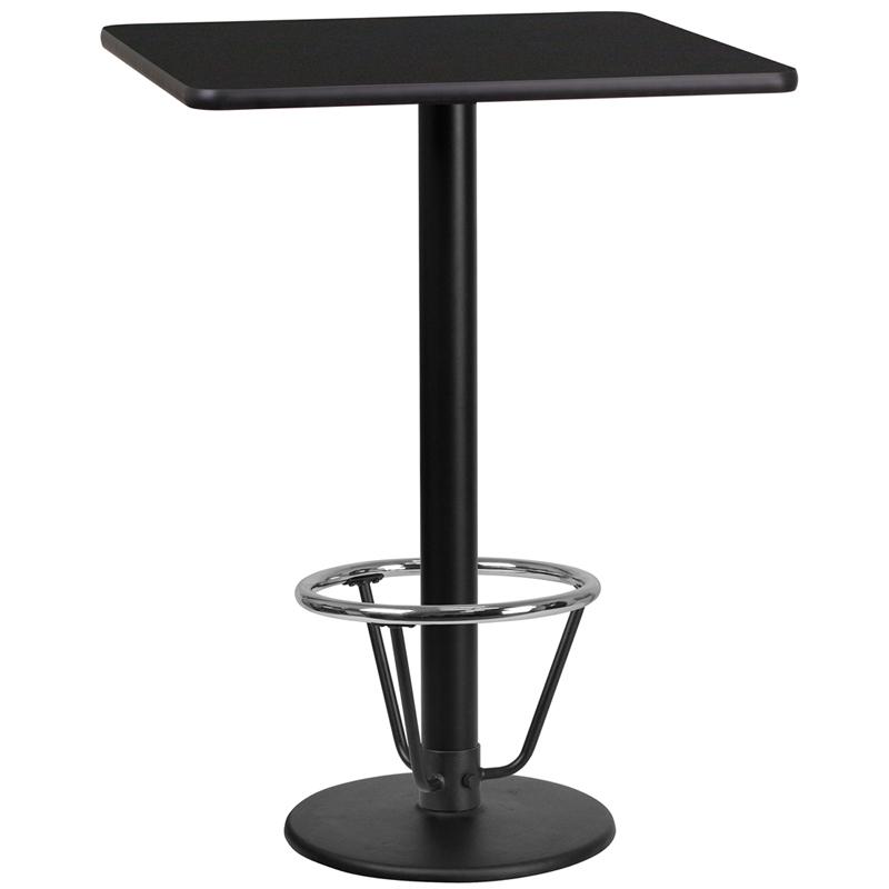 24'' Square Black Table Top with 18'' Round Bar Height Table Base and Foot Ring