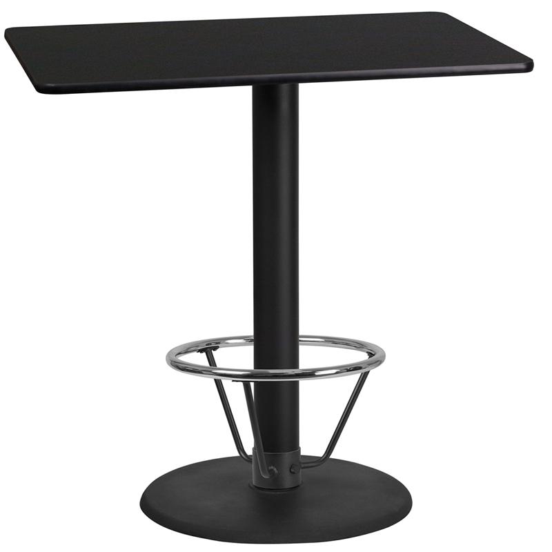 24"x42"Rectangular Black Table Top-24"Round Bar Height Table Base and Foot Ring