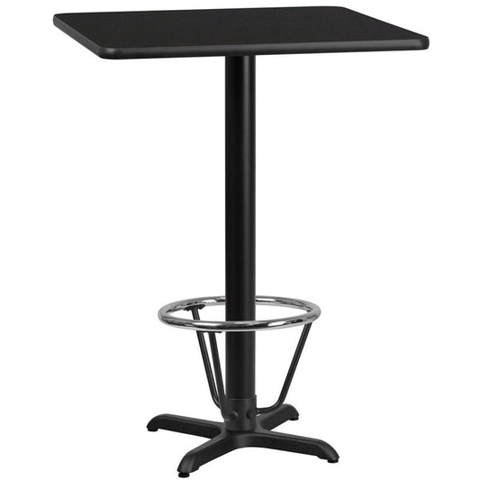 30'' Square Black Table Top with 22''x22'' Bar Height Table Base and Foot Ring