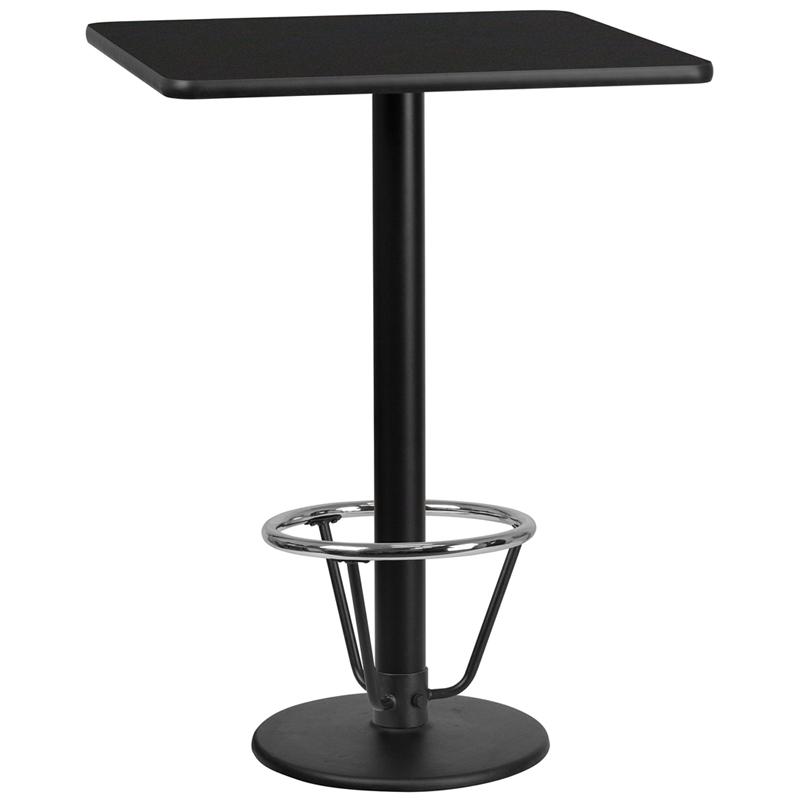 30'' Square Black Table Top with 18'' Round Bar Height Table Base and Foot Ring