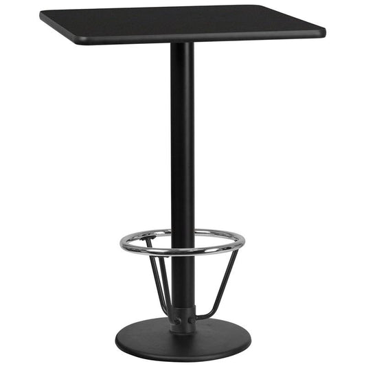 30'' Square Black Table Top with 18'' Round Bar Height Table Base and Foot Ring