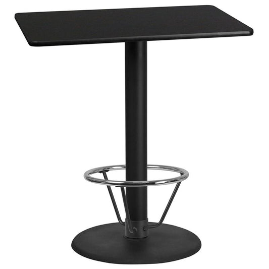 30"x42"Rectangular Black Table Top-24"Round Bar Height Table Base and Foot Ring