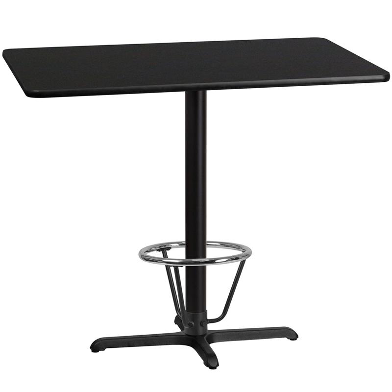 30'' x 48'' Rectangular Black Laminate Table Top with 23.5'' x 29.5'' Bar Height Table Base and Foot Ring