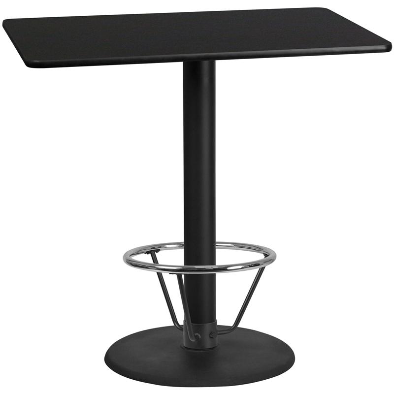 30"x48"Rectangular Black Table Top-24"Round Bar Height Table Base and Foot Ring