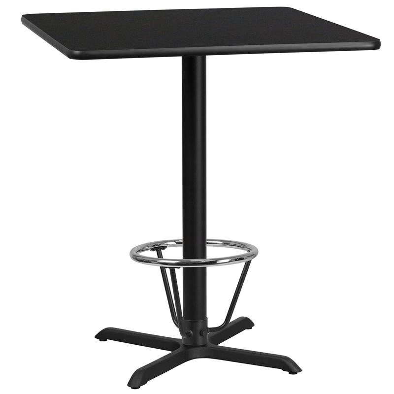 36'' Square Black Table Top with 30''x30'' Bar Height Table Base and Foot Ring