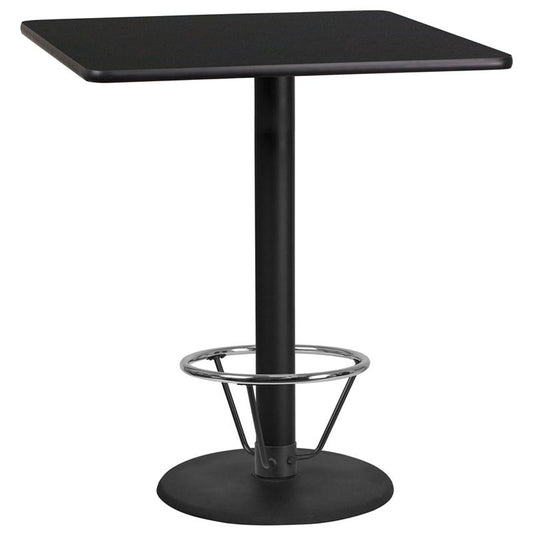 36'' Square Black Table Top with 24'' Round Bar Height Table Base and Foot Ring