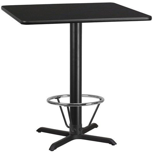 42'' Square Black Table Top with 33''x33'' Bar Height Table Base and Foot Ring