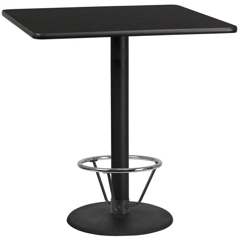 42'' Square Black Table Top with 24'' Round Bar Height Table Base and Foot Ring