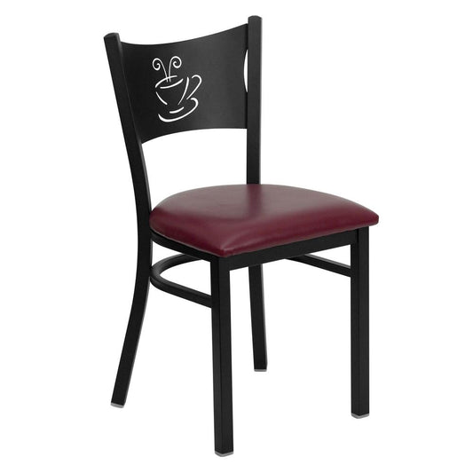 HERCULES Series Black Coffee Back Metal Restaurant Chair - Burgundy Vinyl Seat