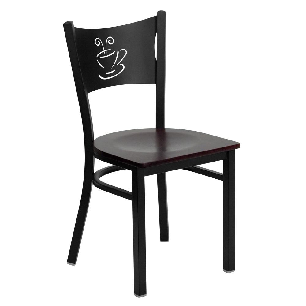 HERCULES Series Black Coffee Back Metal Restaurant Chair - Mahogany Wood Seat