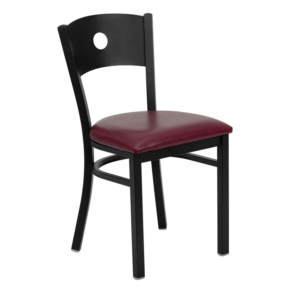 HERCULES Series Black Circle Back Metal Restaurant Chair - Burgundy Vinyl Seat