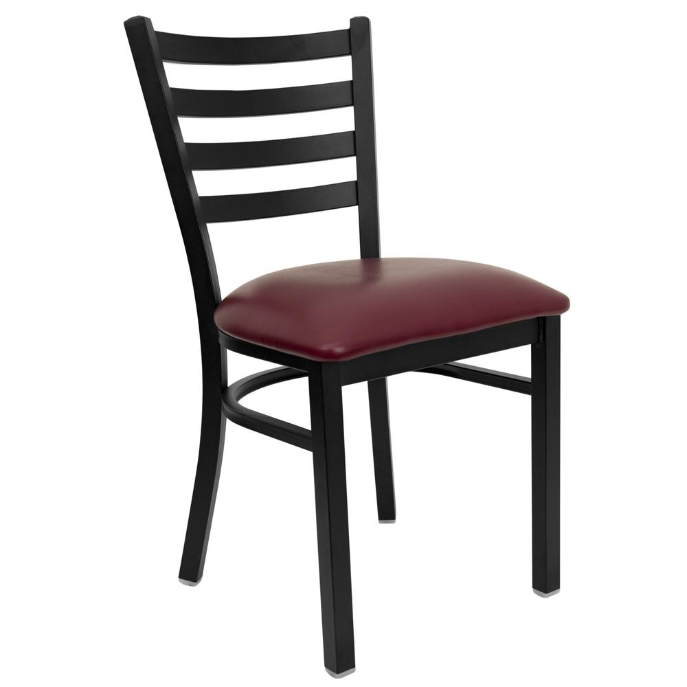 HERCULES Series Black Ladder Back Metal Restaurant Chair - Burgundy Vinyl Seat