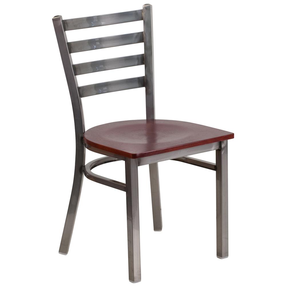 HERCULES Series Clear Coated Ladder Back Metal Restaurant Chair - Mahogany Wood Seat