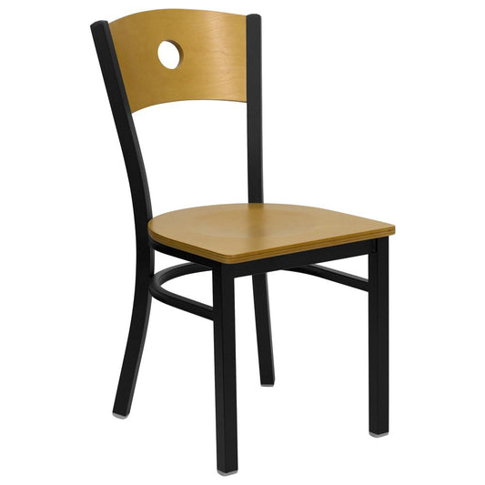 HERCULES Series Black Circle Back Metal Restaurant Chair - Natural Wood Back & Seat