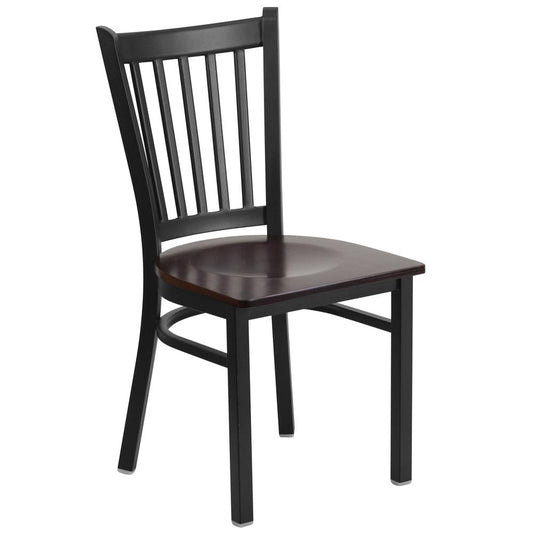 HERCULES Series Black Vertical Back Metal Restaurant Chair - Walnut Wood Seat