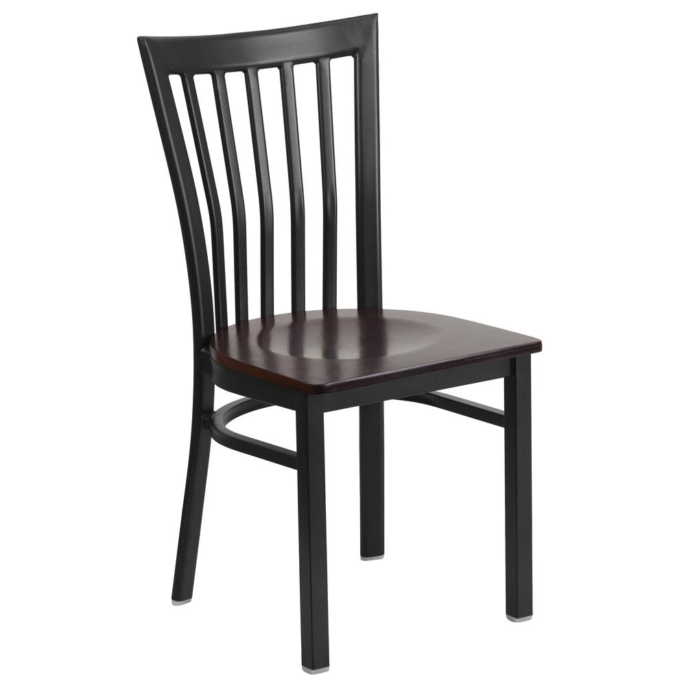 HERCULES Series Black School House Back Metal Restaurant Chair - Walnut Wood Seat