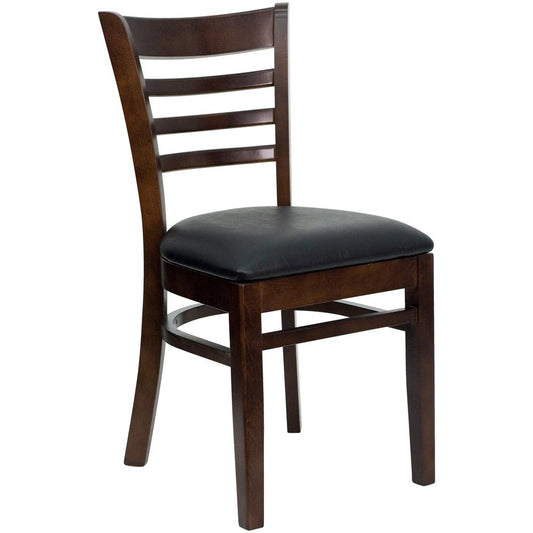 HERCULES Series Ladder Back Walnut Wood Restaurant Chair - Black Vinyl Seat