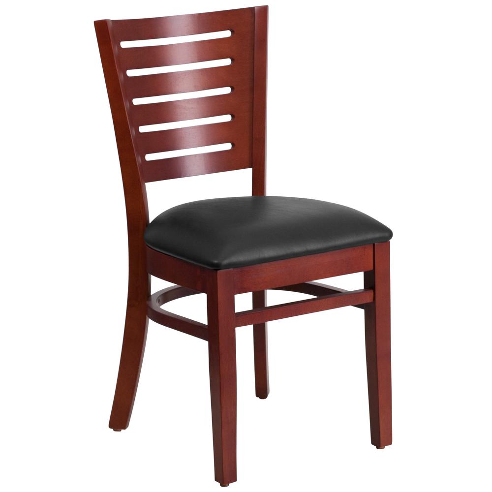 Darby Series Slat Back Mahogany Wood Restaurant Chair - Black Vinyl Seat