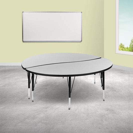 2 Piece 60" Circle Wave Collaborative Grey Thermal Laminate Activity Table Set - Height Adjustable Short Legs