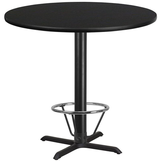 42'' Round Black Table Top with 33'' x 33'' Bar Height Table Base and Foot Ring