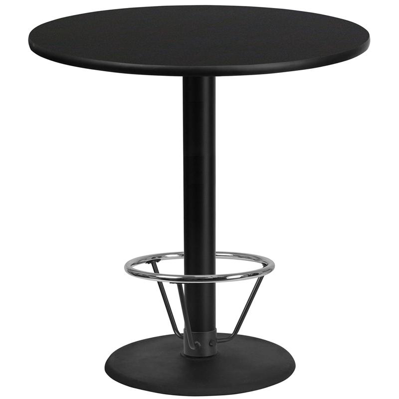 42'' Round Black Table Top with 24'' Round Bar Height Table Base and Foot Ring