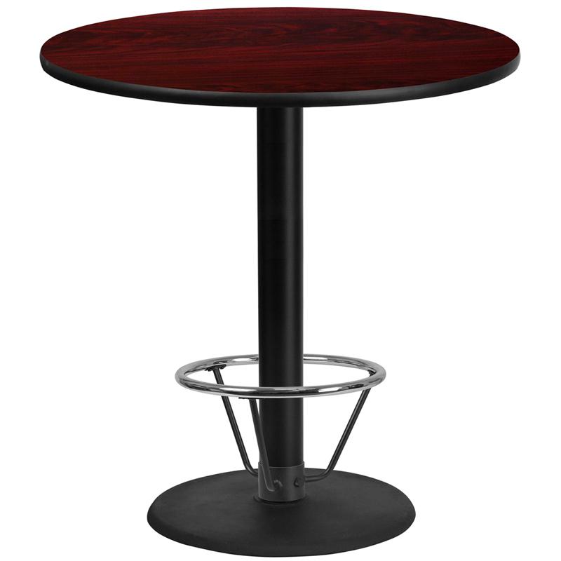 42'' Round Mahogany Table Top - 24'' Round Bar Height Table Base and Foot Ring