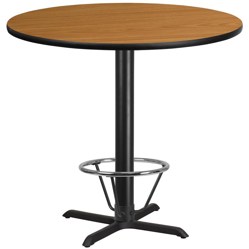 42'' Round Natural Table Top with 33''x33'' Bar Height Table Base and Foot Ring