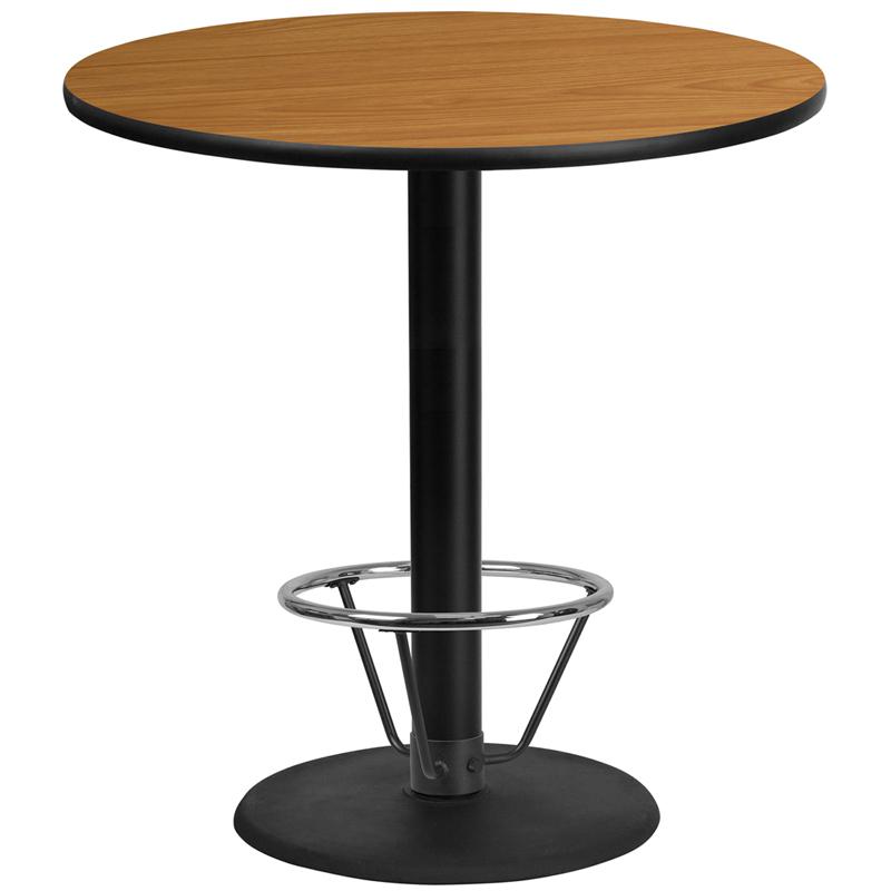 42'' Round Natural Table Top - 24'' Round Bar Height Table Base and Foot Ring