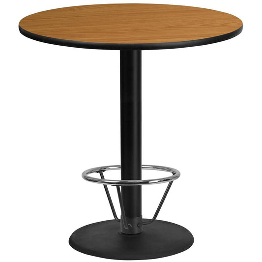 42'' Round Natural Table Top - 24'' Round Bar Height Table Base and Foot Ring