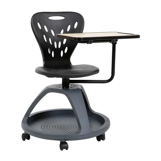 Black Mobile Desk Chair with 360 Degree Tablet Rotation and Under Seat Storage Cubby