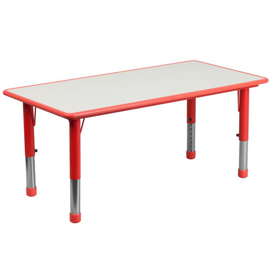 23.625''W x 47.25''L Rectangular Red Plastic Height Adjustable Activity Table with Grey Top