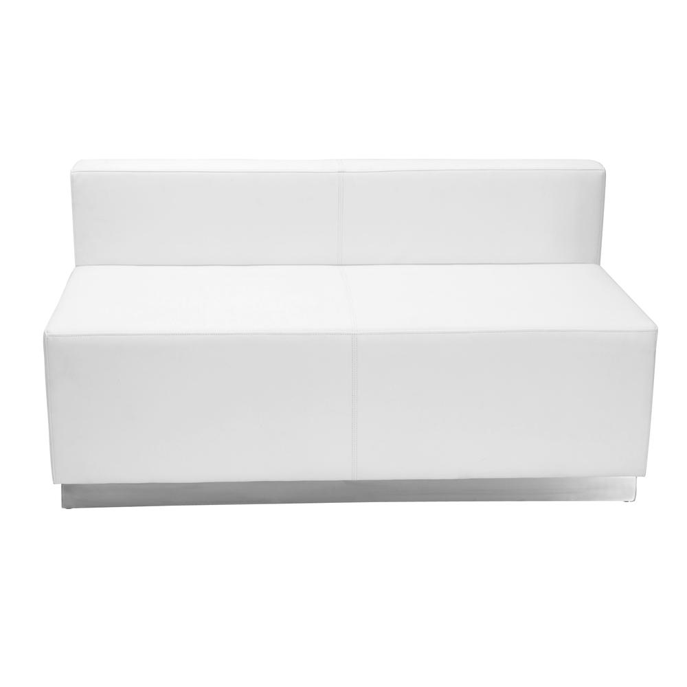 HERCULES Alon Series Melrose White LeatherSoft Loveseat with Brushed Stainless Steel Base