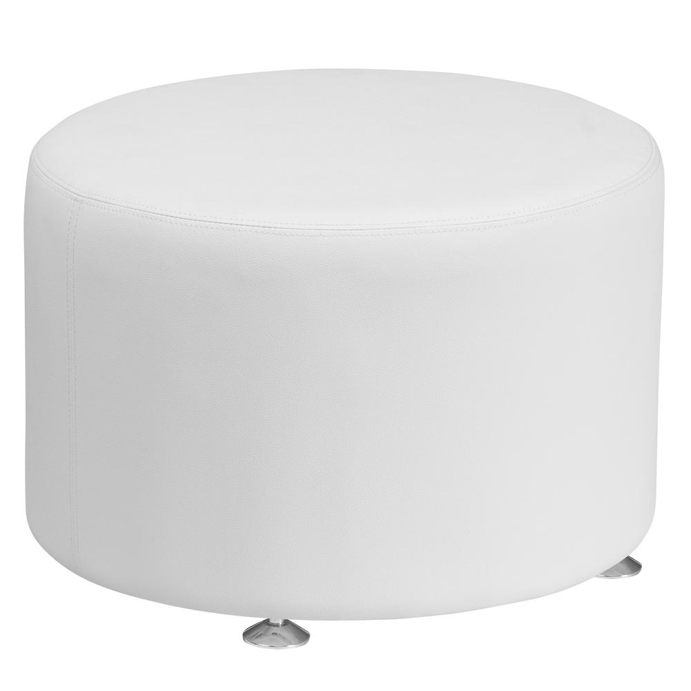 HERCULES Alon Series Melrose White LeatherSoft 24'' Round Ottoman