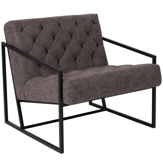 HERCULES Madison Series Retro Gray LeatherSoft Tufted Lounge Chair