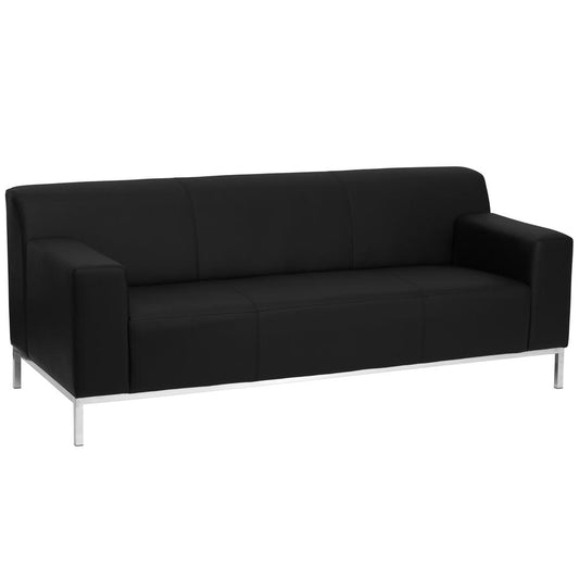 HERCULES Definity Series Contemporary Black LeatherSoft Sofa with Stainless Steel Frame