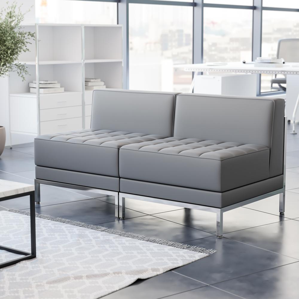 HERCULES Imagination Series 2 Piece Gray LeatherSoft Waiting Room Lounge Set - Reception Bench