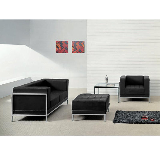 HERCULES Imagination Series Black LeatherSoft Loveseat, Chair & Ottoman Set