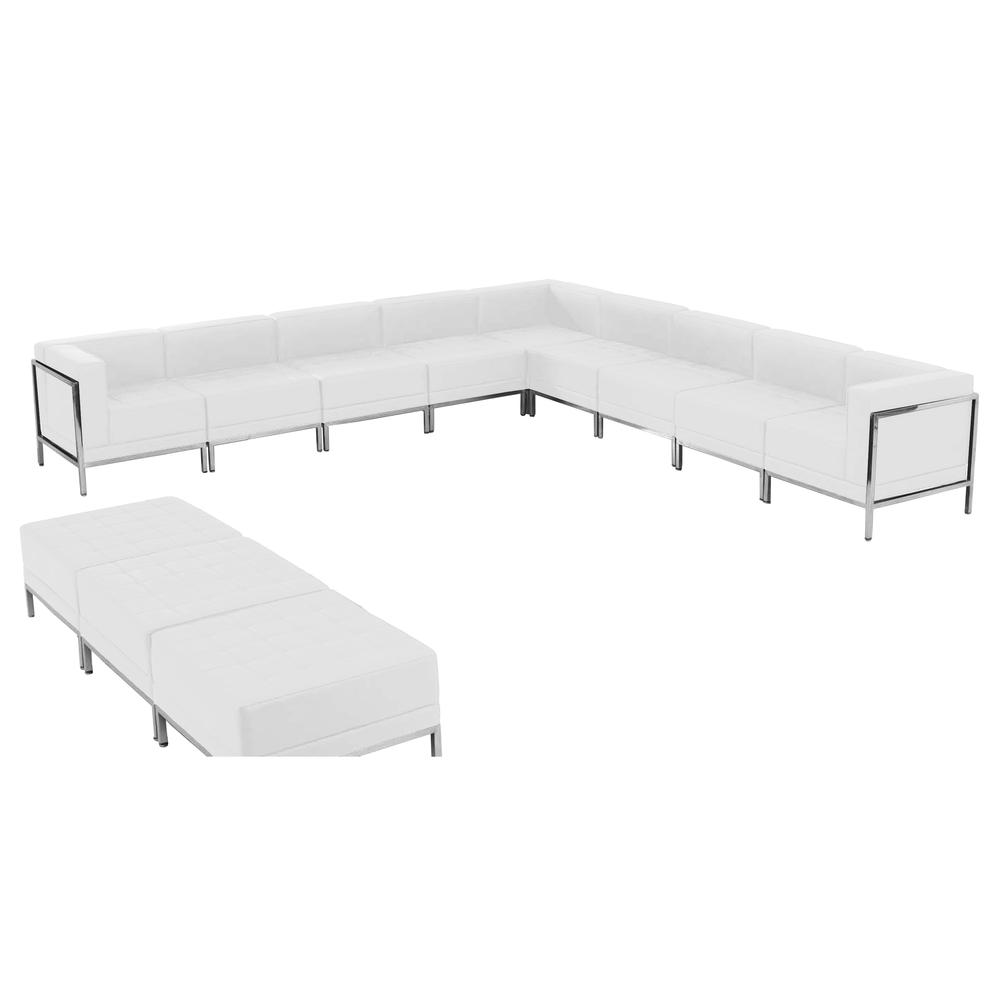 HERCULES Imagination Series Melrose White LeatherSoft Sectional & Ottoman Set, 12 Pieces