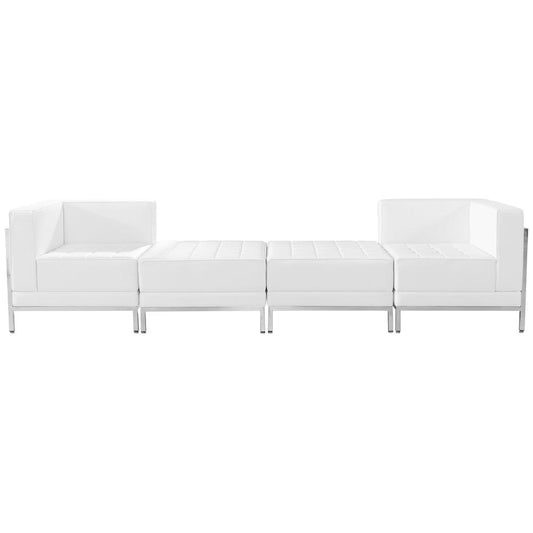 HERCULES Imagination Series Melrose White LeatherSoft 4 Piece Chair & Ottoman Set