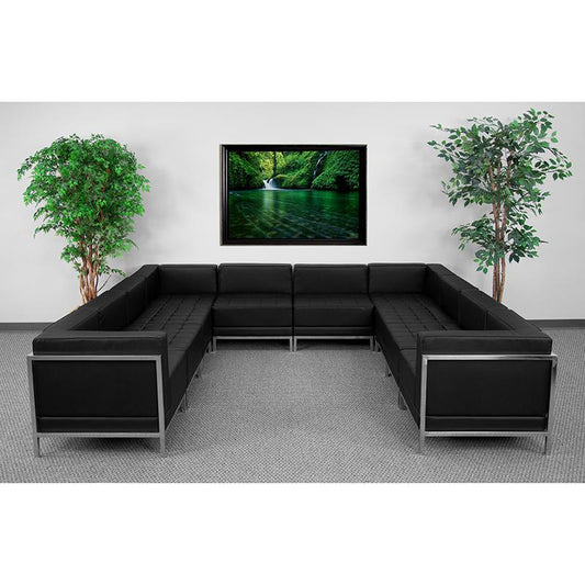 HERCULES Imagination Series Black LeatherSoft U-Shape Sectional Configuration, 10 Pieces