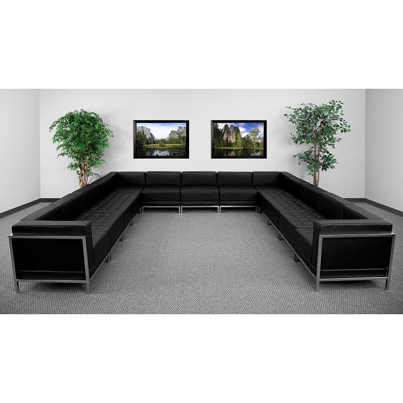 HERCULES Imagination Series Black LeatherSoft U-Shape Sectional Configuration, 13 Pieces