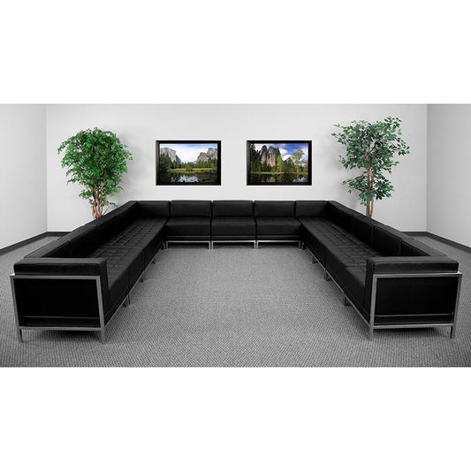 HERCULES Imagination Series Black LeatherSoft U-Shape Sectional Configuration, 13 Pieces