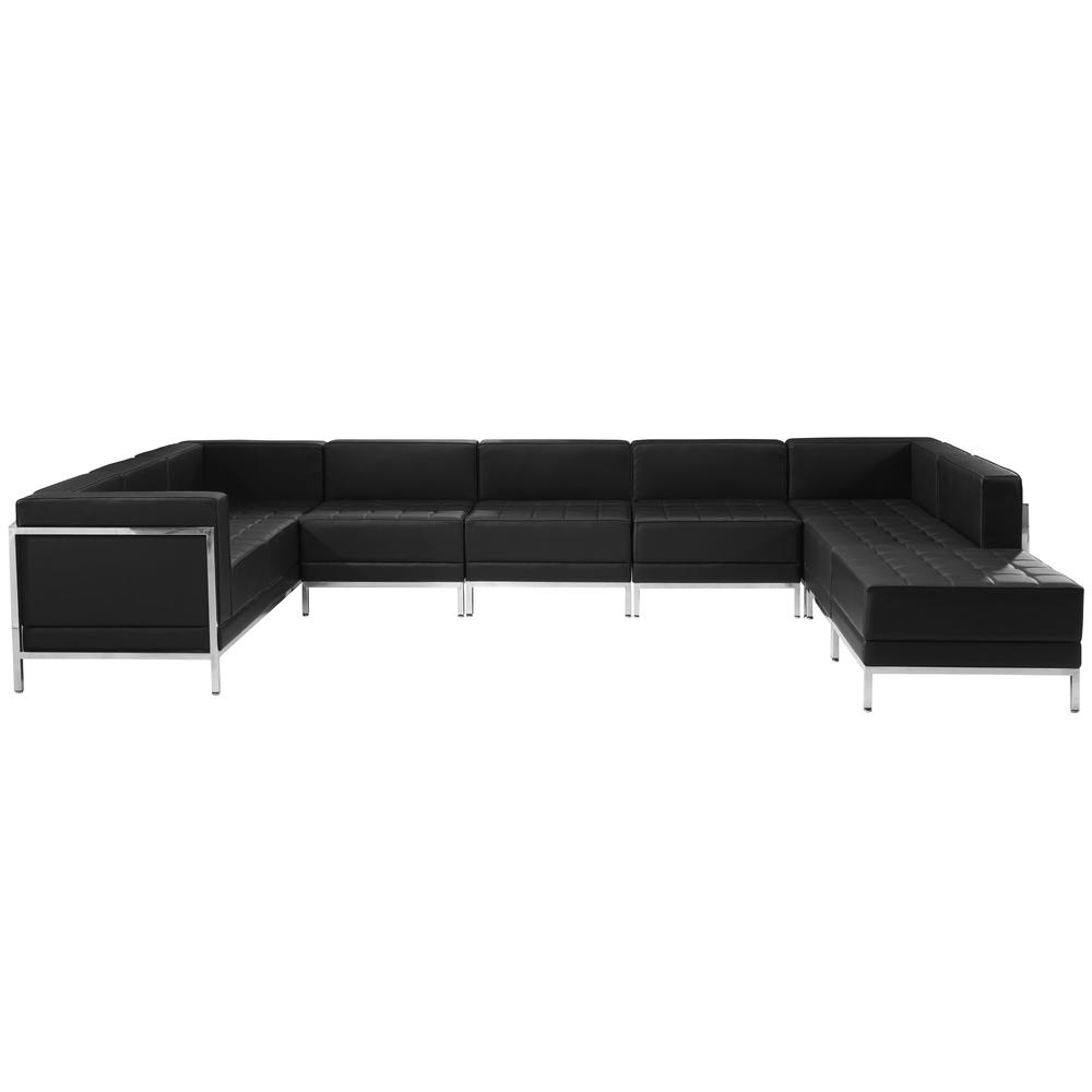 HERCULES Imagination Series Black LeatherSoft U-Shape Sectional Configuration, 7 Pieces