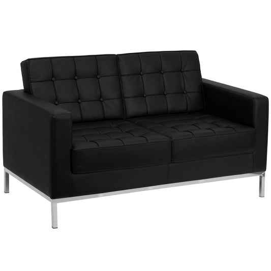 HERCULES Lacey Series Contemporary Black LeatherSoft Loveseat with Stainless Steel Frame