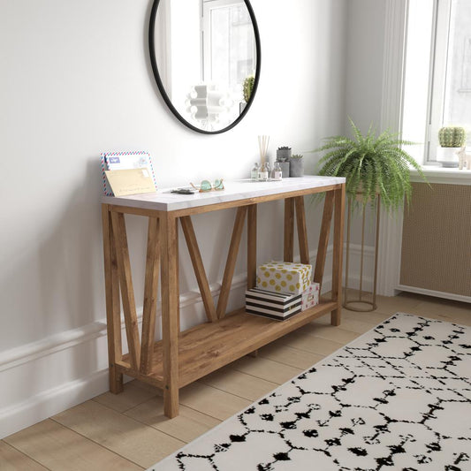 Warm Oak/Marble Entry Table