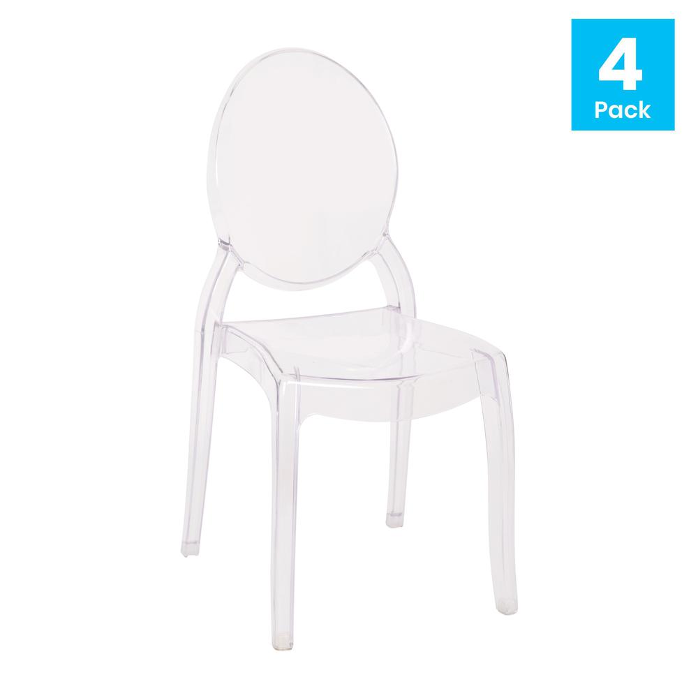 Set of 4 Transparent Crystal Extra Wide Resin 700 LB. Weight Capacity Banquet and Event Ghost Chairs for Indoor/Outdoor Use