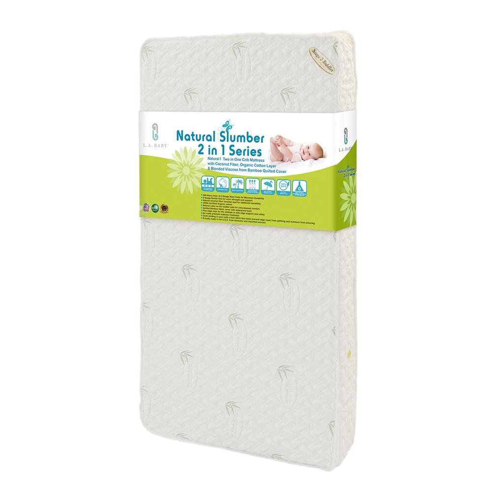 2-in-1 Dual Sided Crib & Toddler Mattress with Coconut Fiber, Organic Cotton Layer & Bamboo Viscose Top on Waterproof Cover