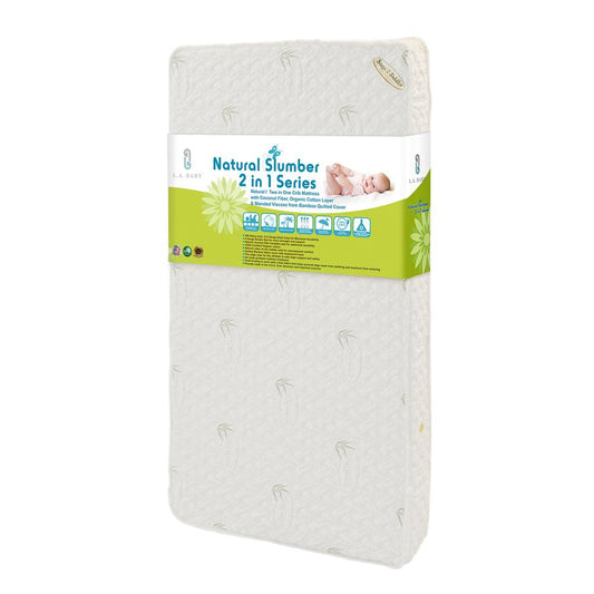 2-in-1 Dual Sided Crib & Toddler Mattress with Coconut Fiber, Organic Cotton Layer & Bamboo Viscose Top on Waterproof Cover