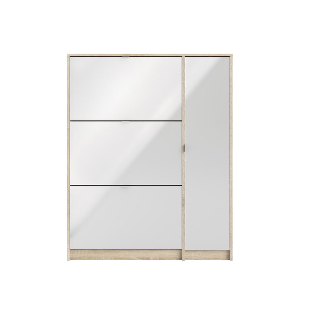 Bright 3 Drawer Shoe Cabinet with Door, Oak Structure/White High Gloss