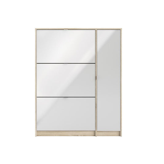 Bright 3 Drawer Shoe Cabinet with Door, Oak Structure/White High Gloss